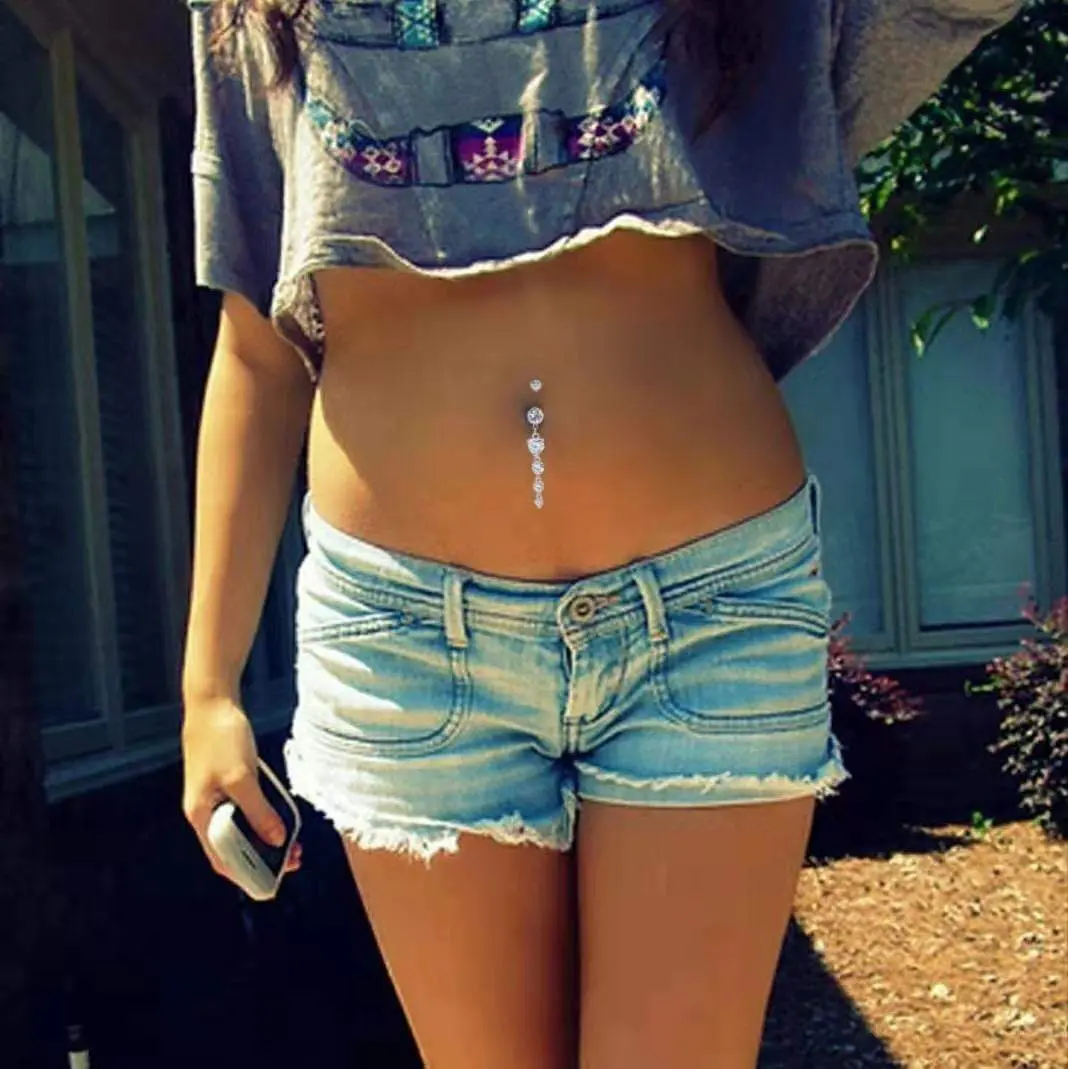 Surgical Stainless Steel Crystal Inlaid Heart Tassel Belly Piercing Navel Ring - ArtGalleryZen