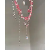 Sweet Glass Flower Beaded Crystal Tassel Choker Necklace - ArtGalleryZen