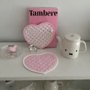 Sweet Handmade Heart Polka Dots Fabric Coaster - ArtGalleryZen