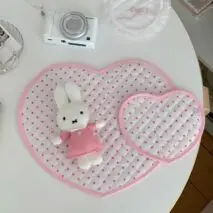 Sweet Handmade Heart Polka Dots Fabric Coaster - ArtGalleryZen