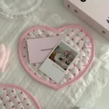 Sweet Handmade Heart Polka Dots Fabric Coaster - ArtGalleryZen