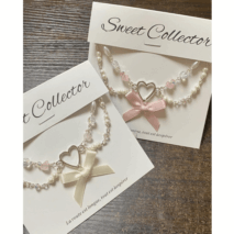 Sweet Layered Bowknot Heart Charm Pearl Chain Necklace - ArtGalleryZen