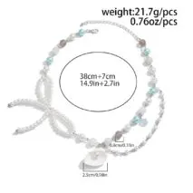 Sweet Layered Shell Bowknot Charm Agate Pearl Chain Necklace - ArtGalleryZen
