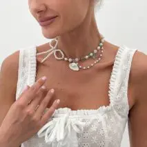 Sweet Layered Shell Bowknot Charm Agate Pearl Chain Necklace - ArtGalleryZen