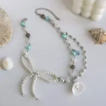 Sweet Layered Shell Bowknot Charm Agate Pearl Chain Necklace - ArtGalleryZen