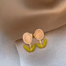 Sweet Pearl Inlaid Cat's Eye Stone Tulip Earrings - ArtGalleryZen