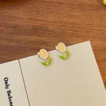 Sweet Pearl Inlaid Cat's Eye Stone Tulip Earrings - ArtGalleryZen