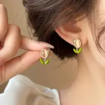 Sweet Pearl Inlaid Cat's Eye Stone Tulip Earrings - ArtGalleryZen