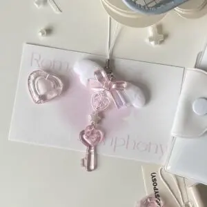 Sweet Pink Bowknot Wing Heart Star Keychain Phone Strap - ArtGalleryZen