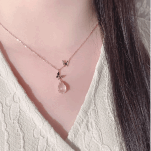 Sweet Pink Crystal Pendant Enamel Butterfly Necklace - ArtGalleryZen