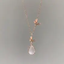 Sweet Pink Crystal Pendant Enamel Butterfly Necklace - ArtGalleryZen