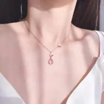 Sweet Pink Crystal Pendant Enamel Butterfly Necklace - ArtGalleryZen