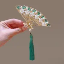 Temperament Flower Pearl Inlaid Tassel Fan Shaped Hair Claw - ArtGalleryZen