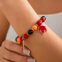 Thanksgiving Maple Leaf Pumpkin Turkey Pendant Acrylic Bead Bracelet - ArtGalleryZen