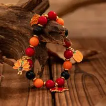 Thanksgiving Maple Leaf Pumpkin Turkey Pendant Acrylic Bead Bracelet - ArtGalleryZen