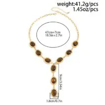 Tiger's Eye Oval Disk Y Necklace Vintage Gold Gemstone - ArtGalleryZen - ArtGalleryZen