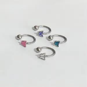 Titanium Steel Colorful Enamel Butterfly Piercing Lip Ring - ArtGalleryZen