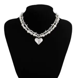 Trendy 2pcs Gold Silver Plated Heart Pendant Pearl Necklace Set - ArtGalleryZen