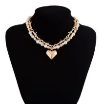 Trendy 2pcs Gold Silver Plated Heart Pendant Pearl Necklace Set - ArtGalleryZen