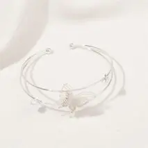 Trendy Crystal Inlaid Enamel Butterfly Pearl Charm Bangle Bracelet - ArtGalleryZen