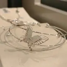 Trendy Crystal Inlaid Enamel Butterfly Pearl Charm Bangle Bracelet - ArtGalleryZen