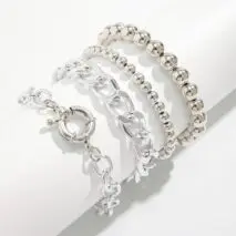 Trendy Curb Link Ball Chain Stackable Bracelet Set - ArtGalleryZen