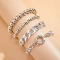 Trendy Curb Link Ball Chain Stackable Bracelet Set - ArtGalleryZen