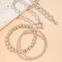 Trendy Curb Link Ball Chain Stackable Bracelet Set - ArtGalleryZen