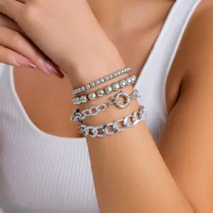 Trendy Curb Link Ball Chain Stackable Bracelet Set - ArtGalleryZen