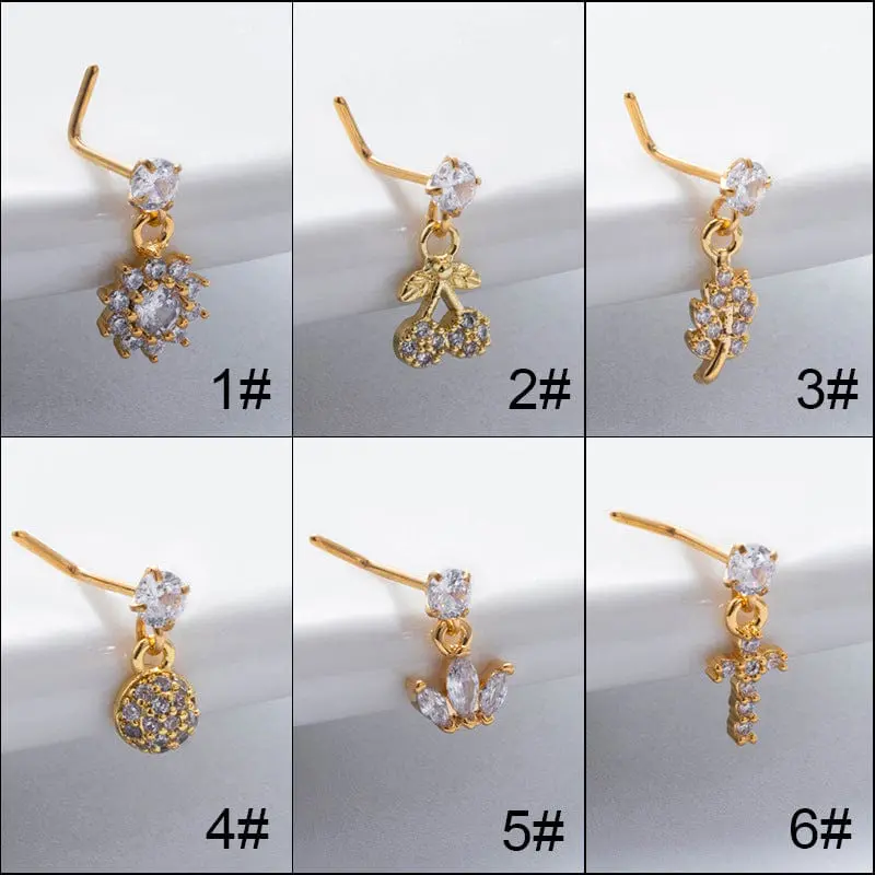 Trendy CZ Inlaid Stainless Steel Cherry Cross Sun Nose Piercing Nose Stud - ArtGalleryZen