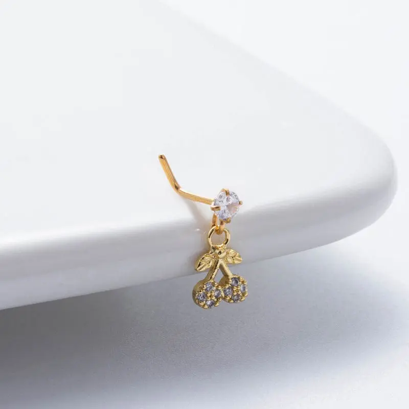 Trendy CZ Inlaid Stainless Steel Cherry Cross Sun Nose Piercing Nose Stud - ArtGalleryZen