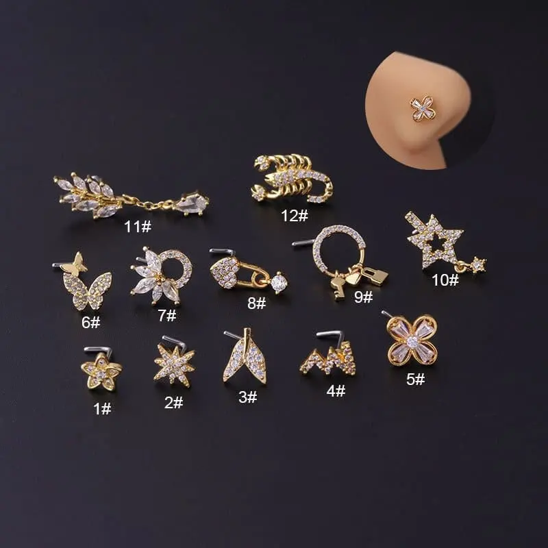 Trendy CZ Inlaid Surgical Steel Nose Piercing Nose Stud - ArtGalleryZen