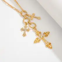 Trendy Gold Plated Rhinestone Inlaid Cross Tassel Necklace - ArtGalleryZen