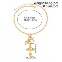 Trendy Gold Plated Rhinestone Inlaid Cross Tassel Necklace - ArtGalleryZen