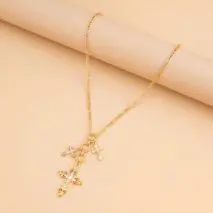 Trendy Gold Plated Rhinestone Inlaid Cross Tassel Necklace - ArtGalleryZen