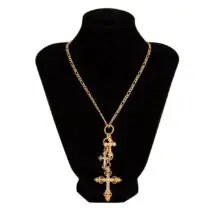 Trendy Gold Plated Rhinestone Inlaid Cross Tassel Necklace - ArtGalleryZen