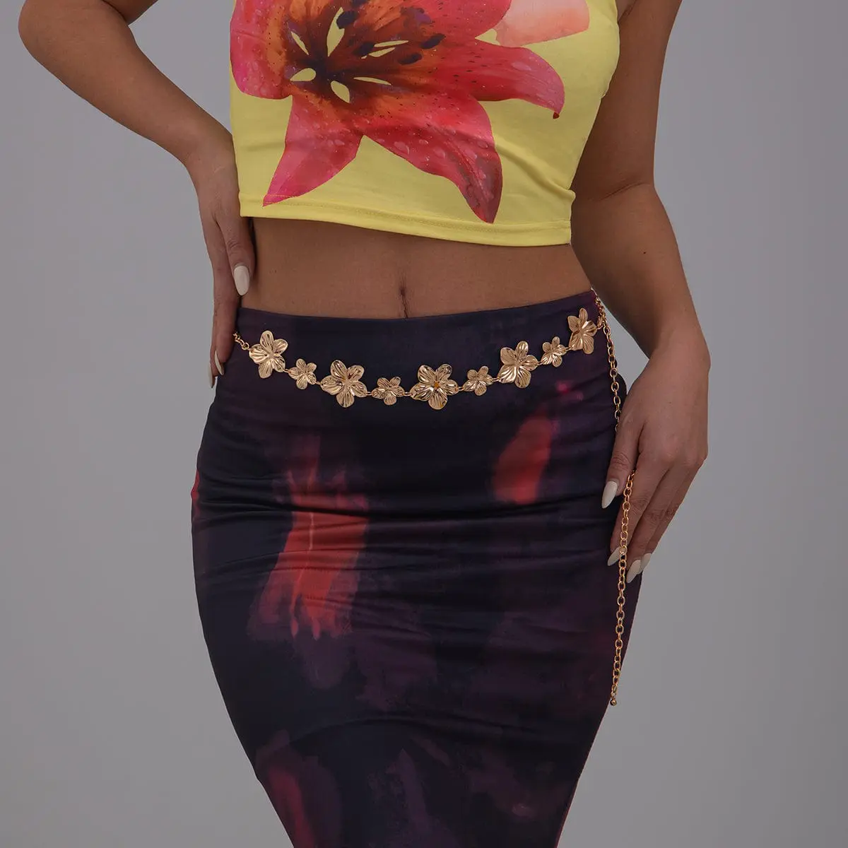 Trendy Gold Silver Plated Flower Waist Chain - ArtGalleryZen