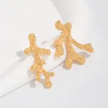 Trendy Gold Silver Tone Textured Coral Earrings - ArtGalleryZen