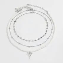 Trendy Layered Bowknot Charm Star Pearl Chain Necklace Set - ArtGalleryZen