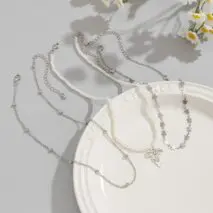 Trendy Layered Bowknot Charm Star Pearl Chain Necklace Set - ArtGalleryZen
