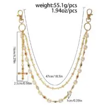 Trendy Layered Cross Pendant Flower Rhinestone Pearl Trouser Chain - ArtGalleryZen