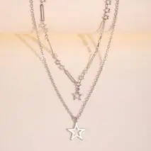Trendy Layered Hollow Star Pendant Cable Chain Necklace Set - ArtGalleryZen