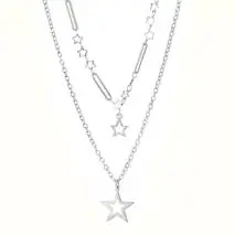 Trendy Layered Hollow Star Pendant Cable Chain Necklace Set - ArtGalleryZen