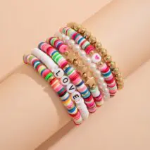 Trendy Layered Polymer Clay Star Love Pearl Chain Stackable Bracelet Set - ArtGalleryZen
