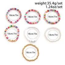 Trendy Layered Polymer Clay Star Love Pearl Chain Stackable Bracelet Set - ArtGalleryZen
