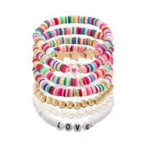 Trendy Layered Polymer Clay Star Love Pearl Chain Stackable Bracelet Set - ArtGalleryZen