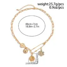 Trendy Rhinestone Inlaid Flower Sun Relief Disk Charm Paperclip Necklace - ArtGalleryZen