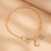 Trendy Rhinestone Inlaid Flower Sun Relief Disk Charm Paperclip Necklace - ArtGalleryZen