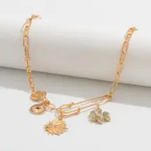 Trendy Rhinestone Inlaid Flower Sun Relief Disk Charm Paperclip Necklace - ArtGalleryZen