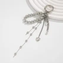 Trendy Silver Tone Heart Star Pendant Ball Chain Keychain - ArtGalleryZen